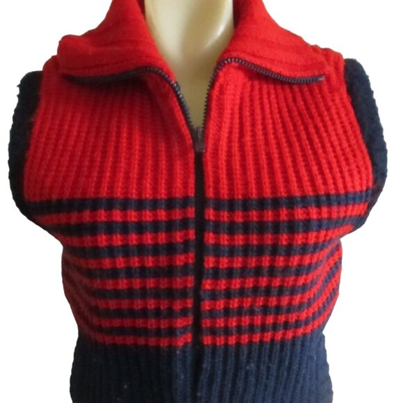 Medium Vintage Women's Knit Vest Jacket 1990's The Italian Mob Red/Blue Thick M - Picture 1 of 9